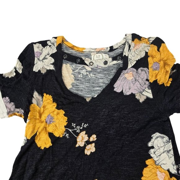 Maurices Floral Top Black & Yellow Strap V-Neck Striped Sleeves XS JH1832 - Picture 4 of 11